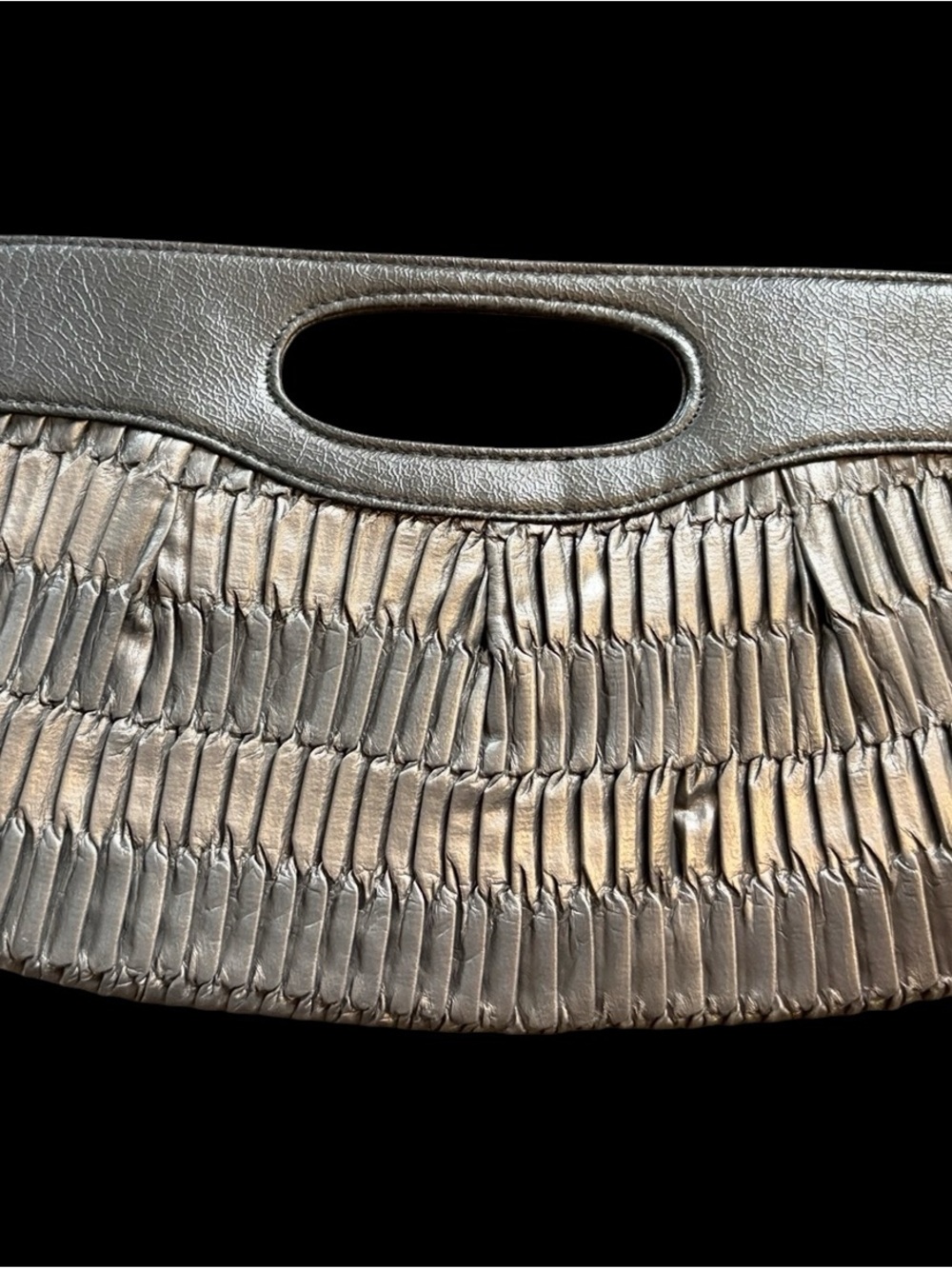 Ruched Metallic Silver Wristlet Clutch